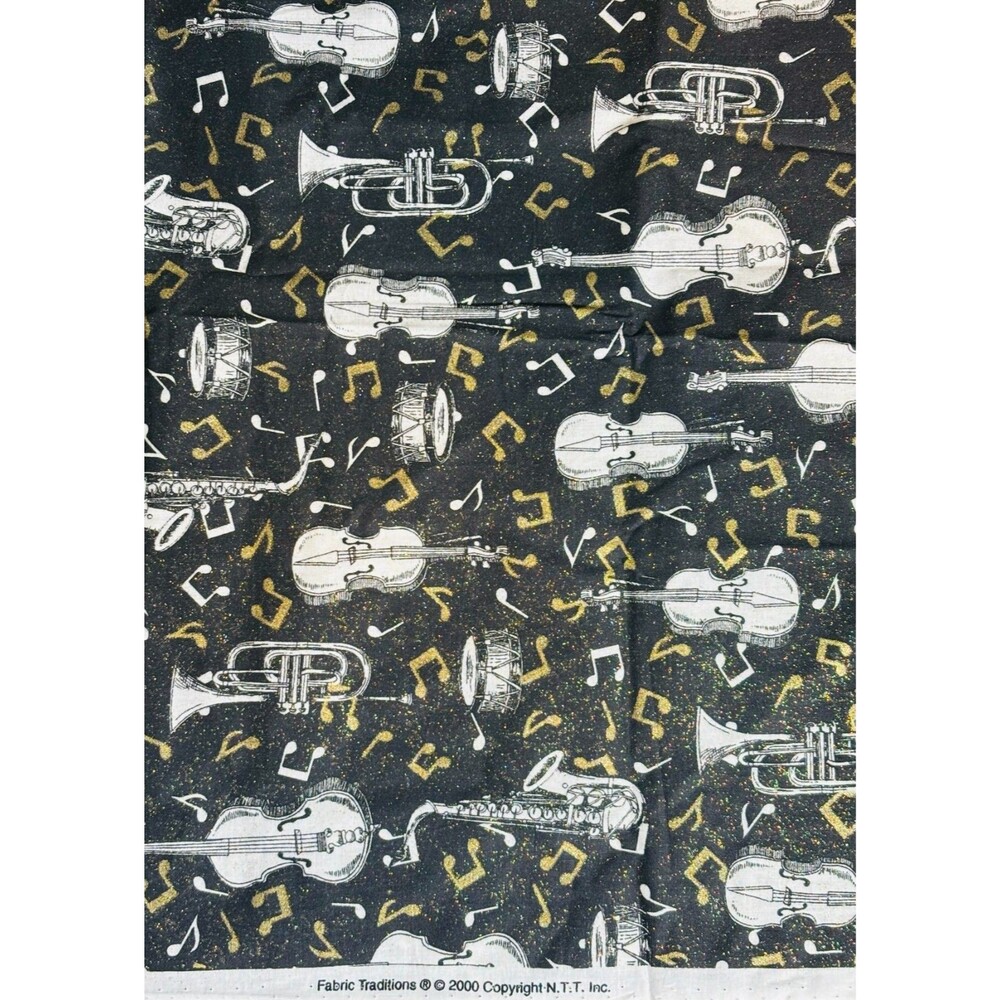 Vintage Fabric Traditions Music Instruments Cotton Fabric 25"L x 43"W (5/8 Yard)